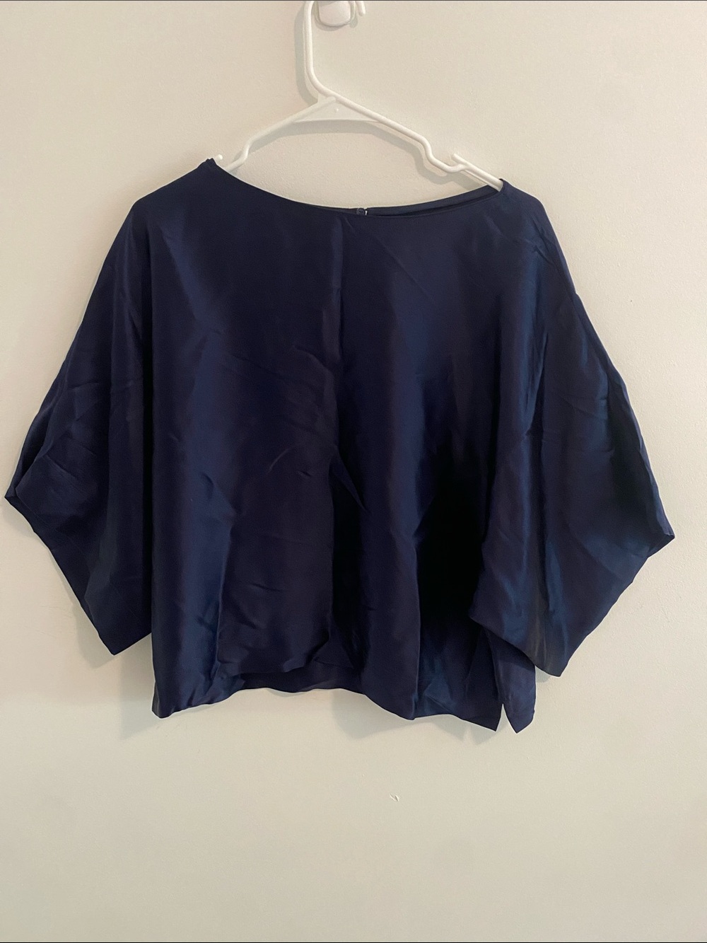 Lafayette 148 Silk Boxy Dolman Batwing Sleeve Top Blouse Navy Size Medium